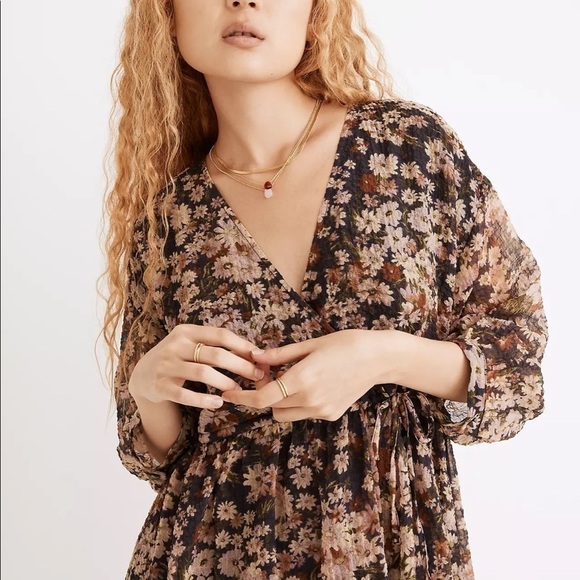 Madewell drawstring faux wrap mini dress daisy reverie - Picture 4 of 6